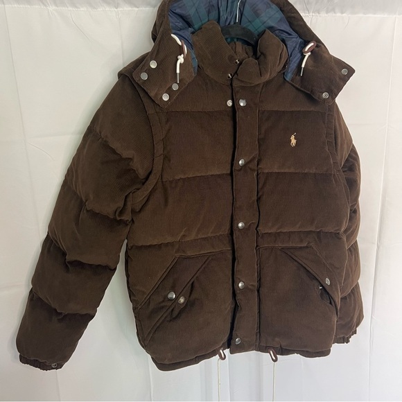 Polo Ralph Lauren Duck Down Hooded 2 in 1 Corduroy Puffer Jacket/Vest Sz M Brown - Picture 15 of 15